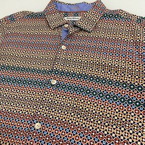 Tommy Bahama Men's Hawaiian Camp Shirt  Large Silk Bodega Dune‎ Tiles Geometric